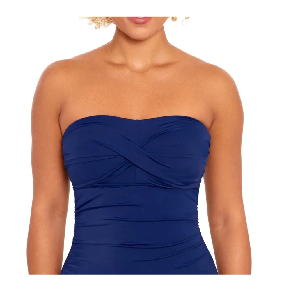 Time and Tru Womens Bandeau‎ Twist Front One Piece Swimsuit Navy Size S (4-6)